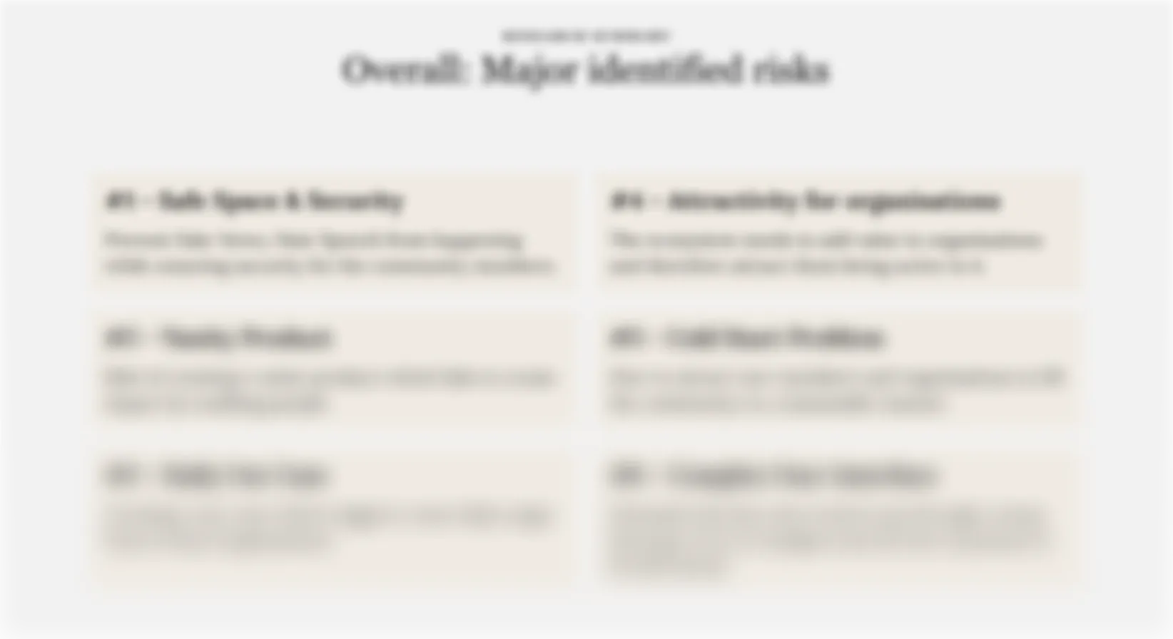 Research summary presenting major identified risks from user interviews with distribution grid operators